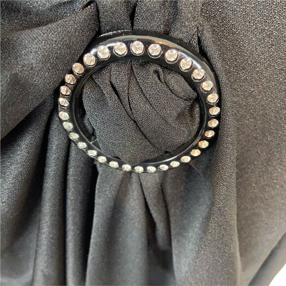 Puffed Sleeve Wrap Dress Vintage 80s Jean Leslie Womens Black Semi Sheer SZ M L - Picture 4 of 16